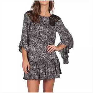Volcom Stone Row Whiskey Mountain Drop Waist Bell Sleeves Dress Size M